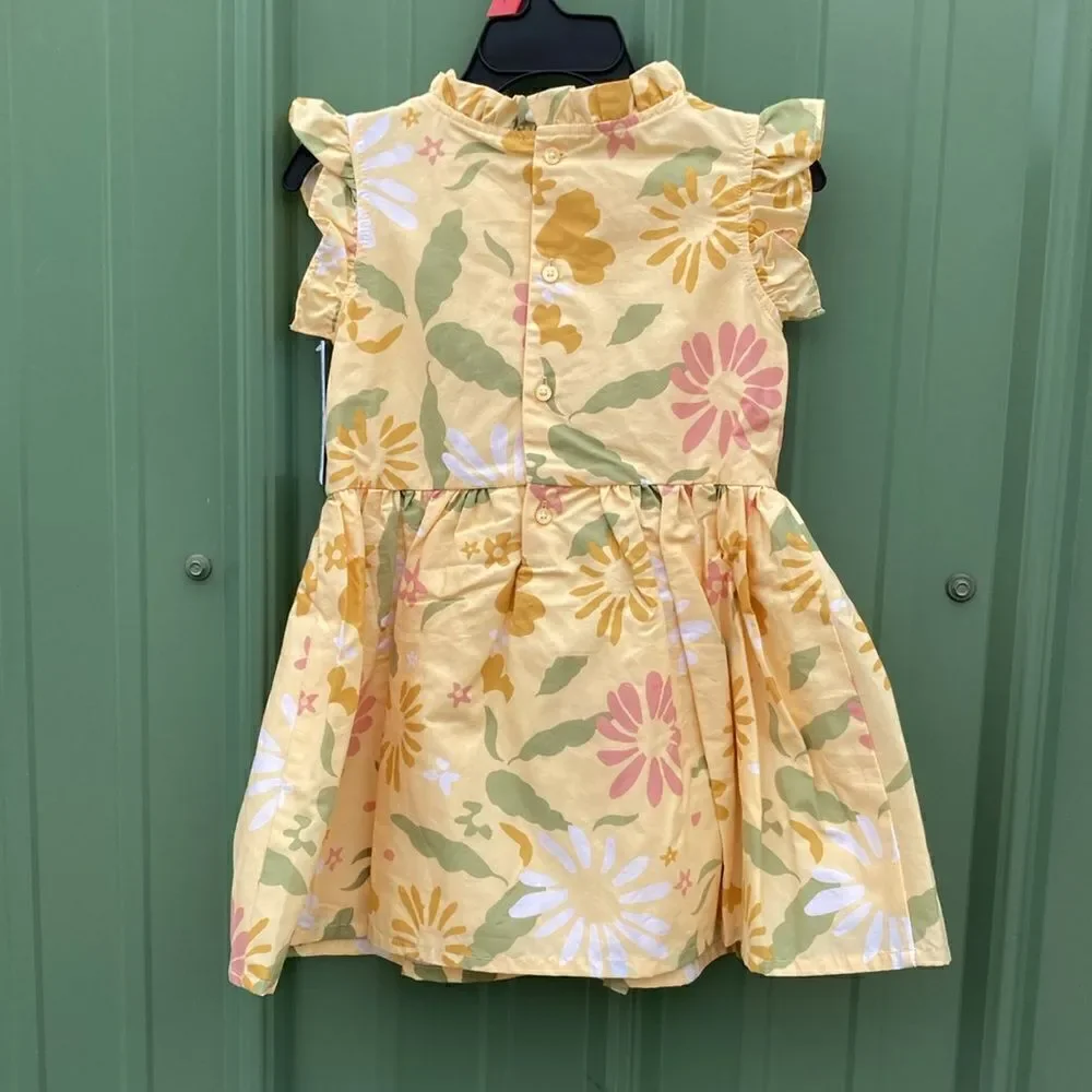 Toddler Girls Cotton Summer Yellow Floral Print Dress Size 2T